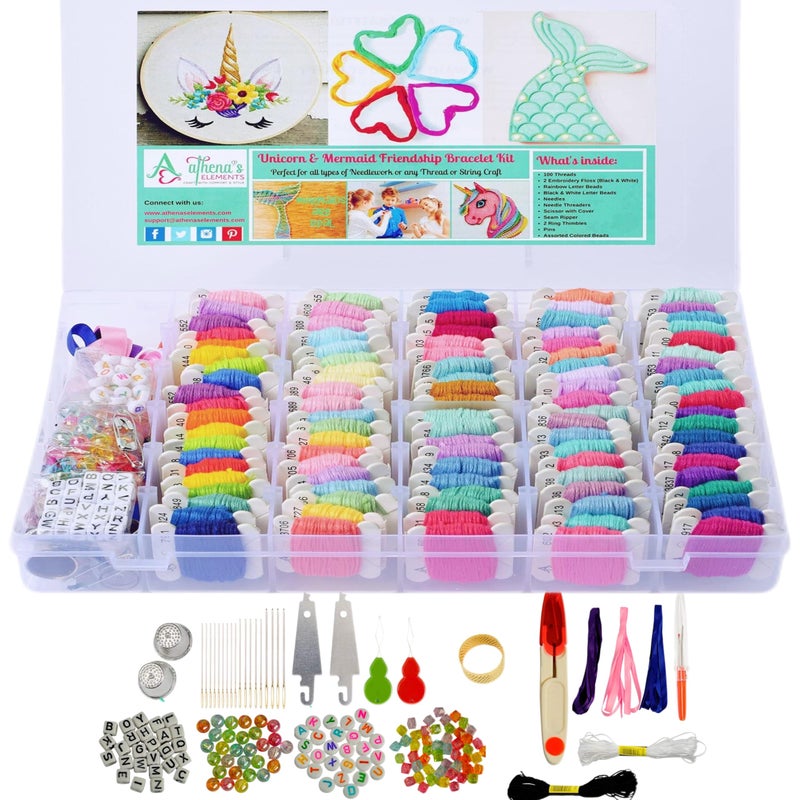 Athena's Elements 276Pcs Embroidery Kit, Cross Stitch Kits, Friendship Bracelet String Kit with Organizer Box-Included 100pcs Friendship Bracelet Floss Thread, Cross Stitch Kits, Gifts - Image 1